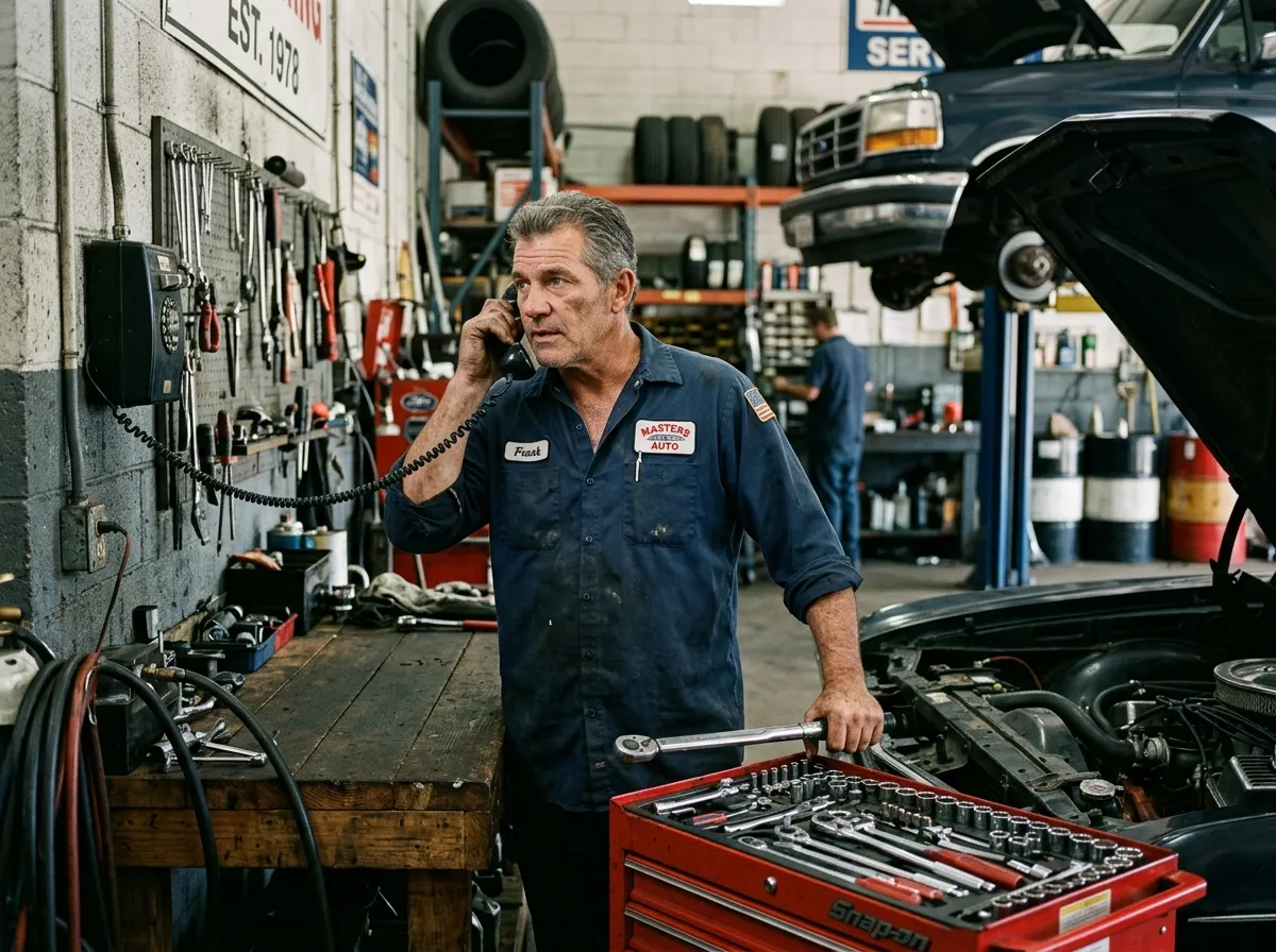 Auto Repair & Dealerships — a business owner taking a call Geniviv's AI voice agent could have answered