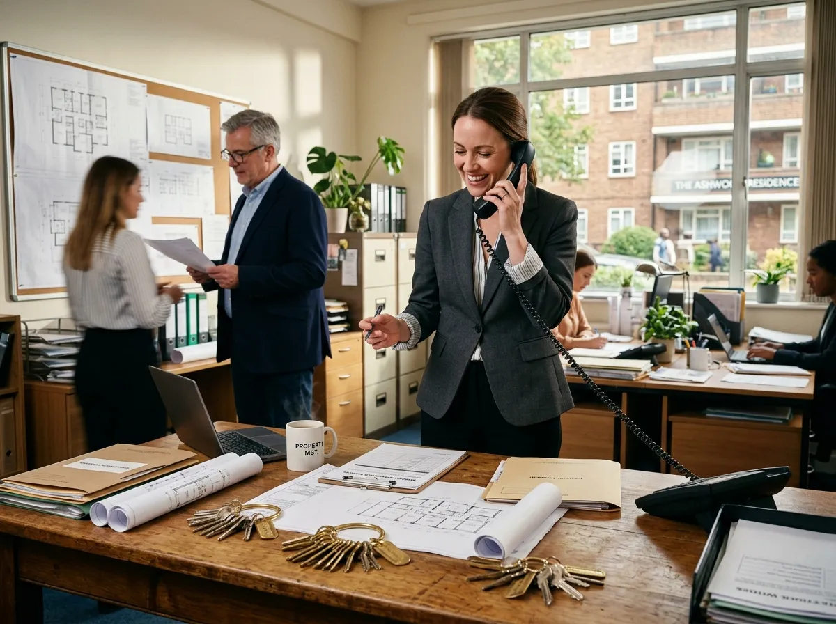 Property Management — a business owner taking a call Geniviv's AI voice agent could have answered
