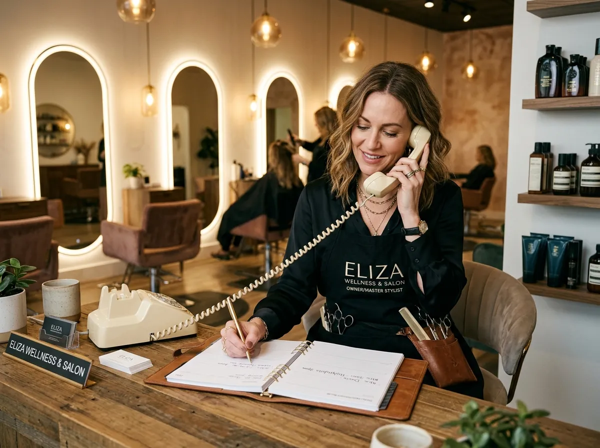 Salons, Spas & Wellness — a business owner taking a call Geniviv's AI voice agent could have answered